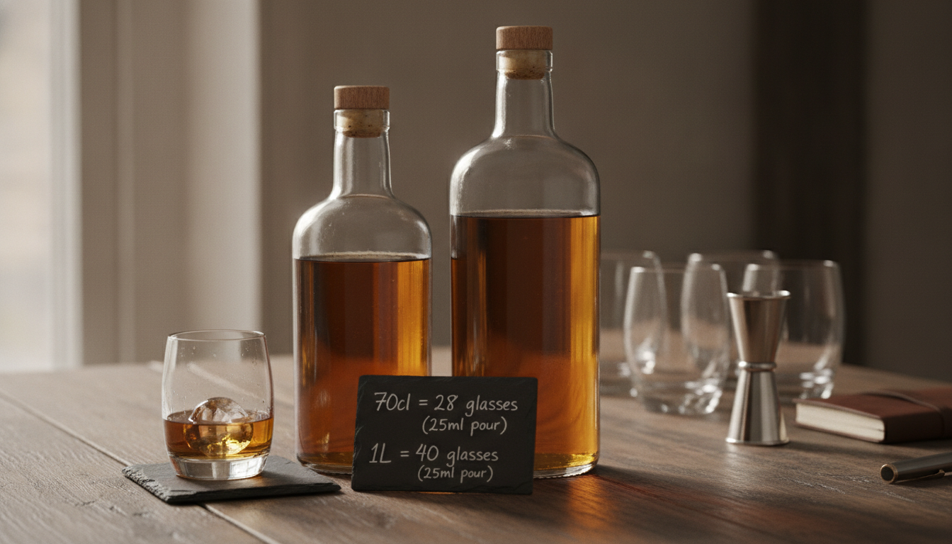 découvrez comment calculer le nombre de verres dans une bouteille de whisky de 70cl et 1l, avec des astuces pratiques pour un service parfait et convivial.